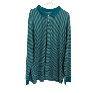Crown Ivy Mens Long Sleeve Striped Polo Shirt Teal Pink Size XXL Golf Casual
